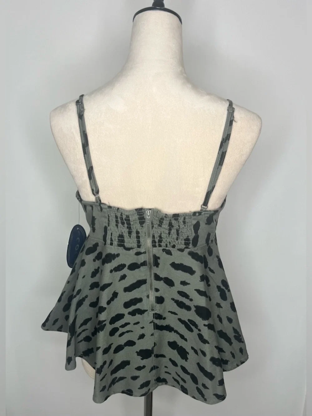 Olive Animal Print Peplum Tank Top-Size Medium - Picture 3 of 5